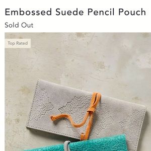 Anthropology Embossed Grey Suede Pencil Pouch Clutch